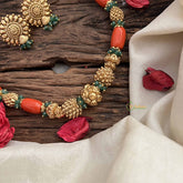 Vriksham Sharvani Temple Elegance With Coral & Emerald Accents Bead Neckpiece-G20641
